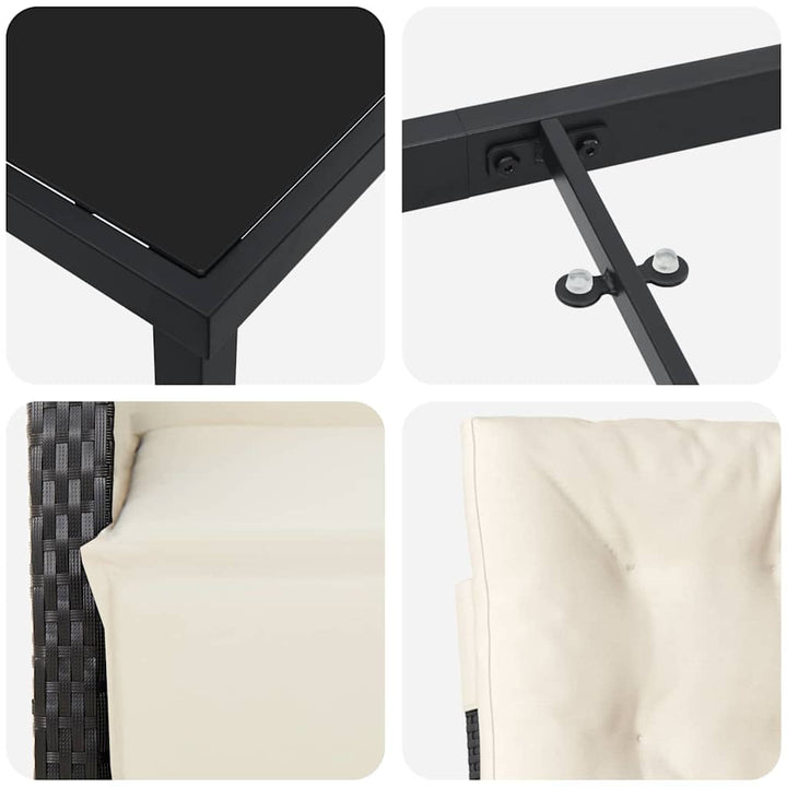 Have Spisebordssæt med pude 7 pcs Sort polyrattan