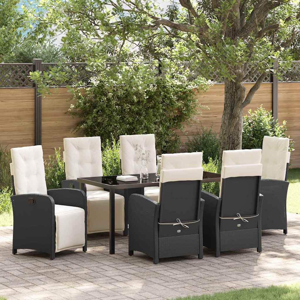 Have Spisebordssæt med pude 7 pcs Sort polyrattan