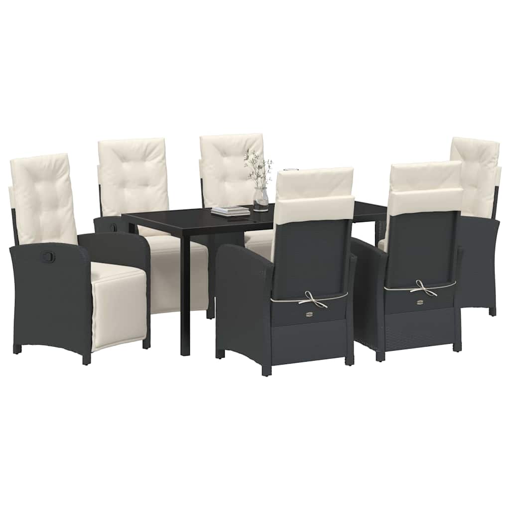 Have Spisebordssæt med pude 7 pcs Sort polyrattan