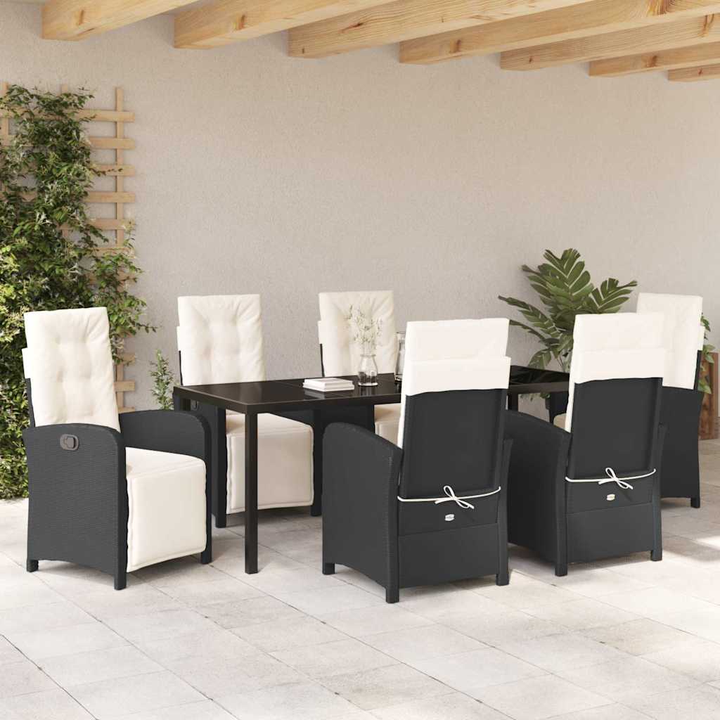 Have Spisebordssæt med pude 7 pcs Sort polyrattan