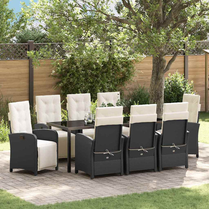 Have Spisebordssæt med pude 9 pcs Sort polyrattan