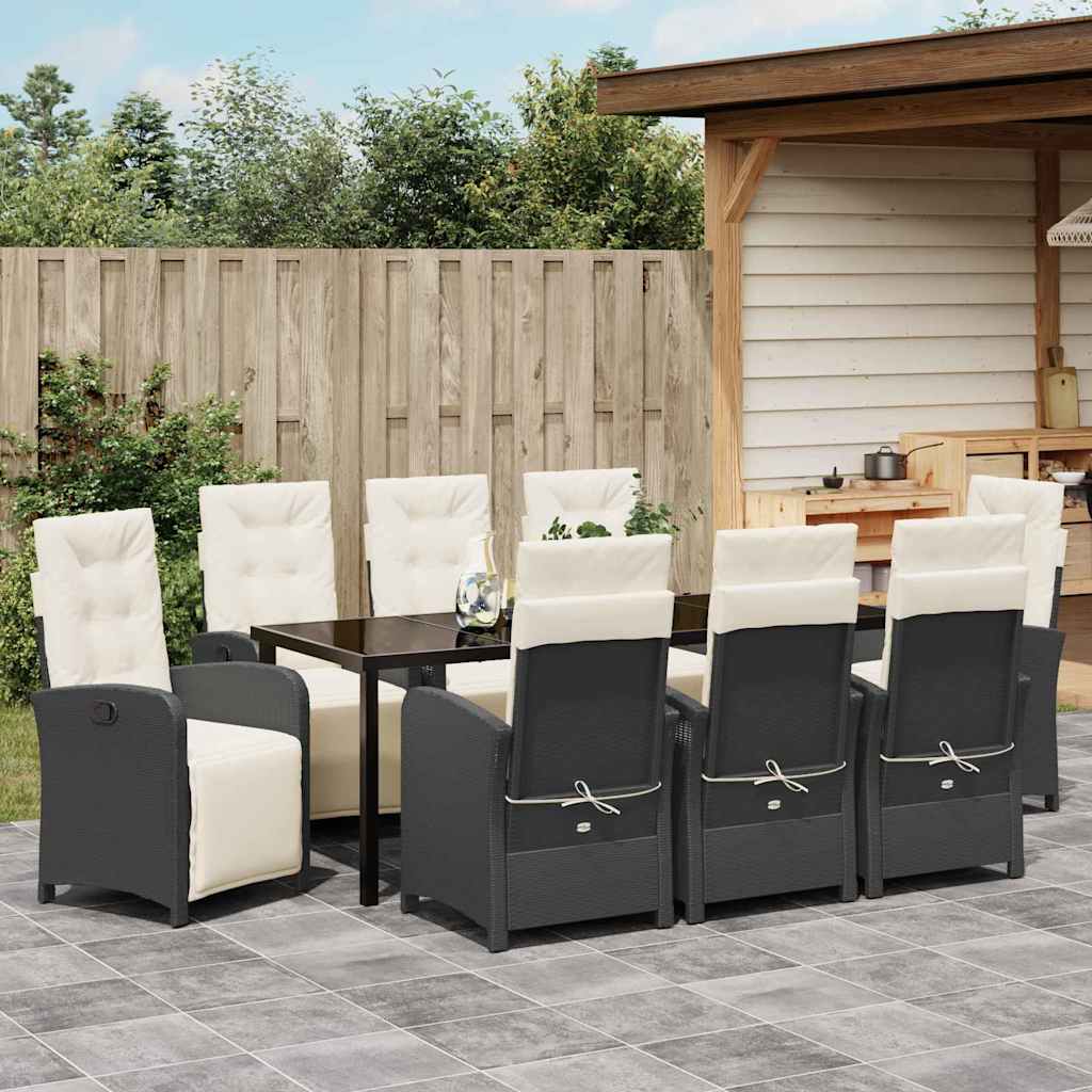 Have Spisebordssæt med pude 9 pcs Sort polyrattan