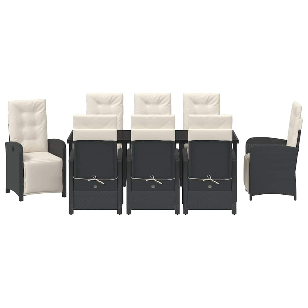 Have Spisebordssæt med pude 9 pcs Sort polyrattan