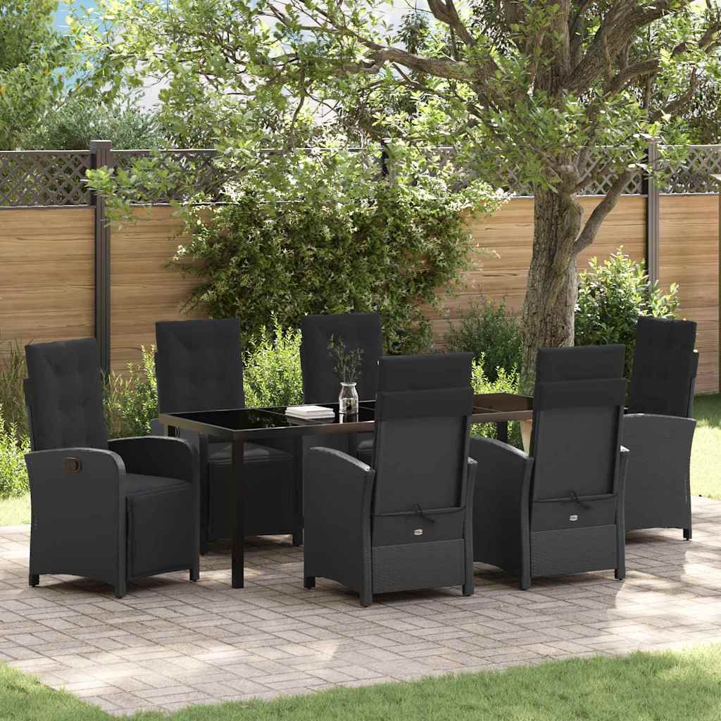 Have Spisebordssæt med pude 7 pcs Sort polyrattan