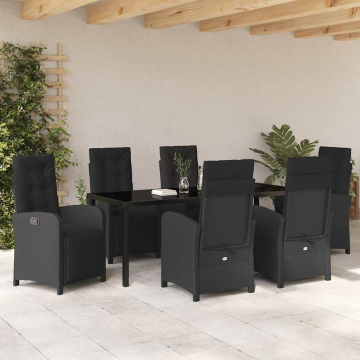 Have Spisebordssæt med pude 7 pcs Sort polyrattan