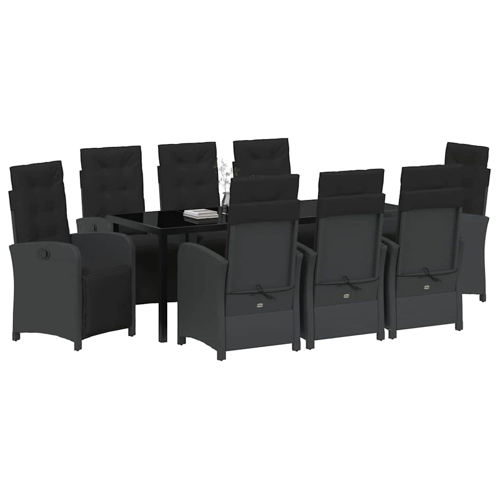 Have Spisebordssæt med pude 9 pcs Sort polyrattan