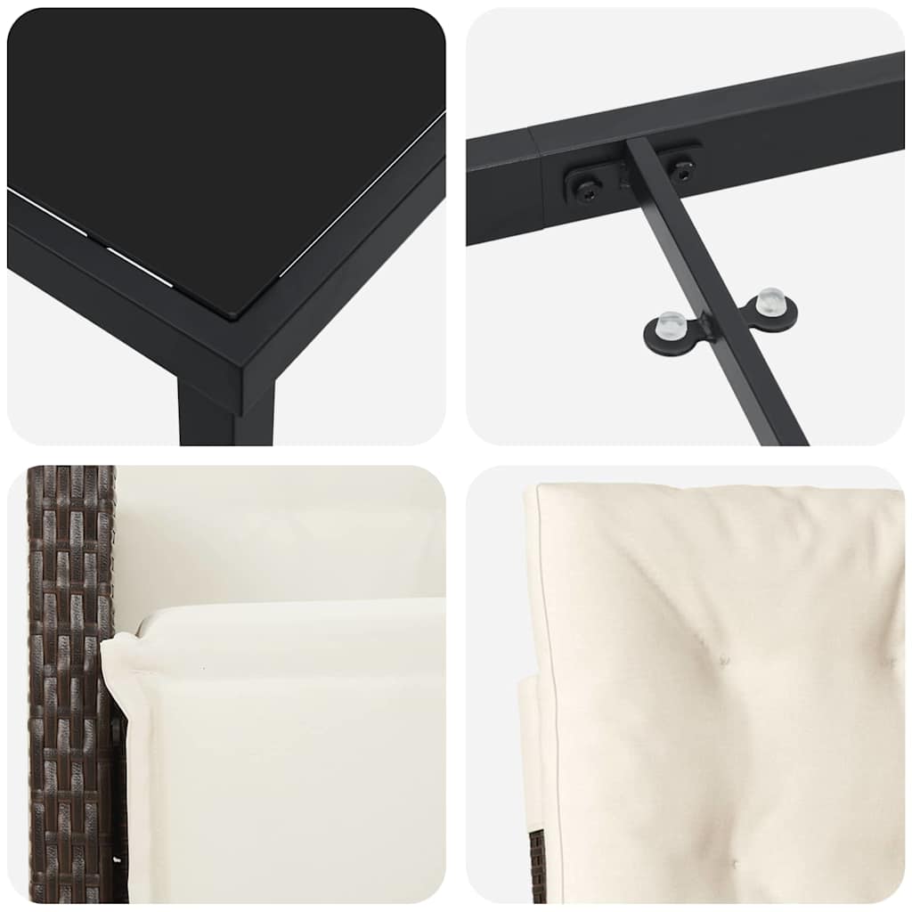 Have Spisebordssæt med pude 3 pcs Brun polyrattan