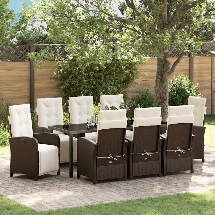 Have Spisebordssæt med pude 9 pcs Brun polyrattan