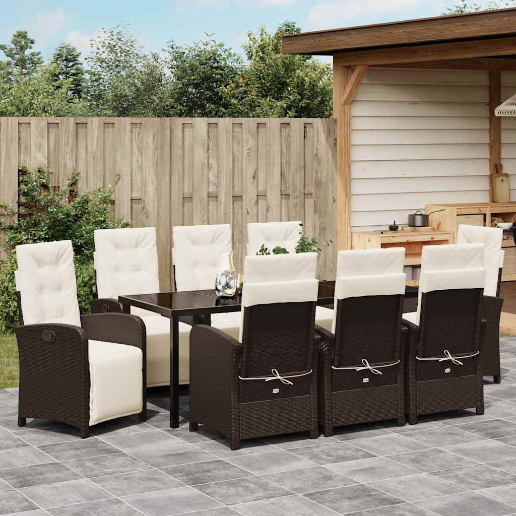 Have Spisebordssæt med pude 9 pcs Brun polyrattan