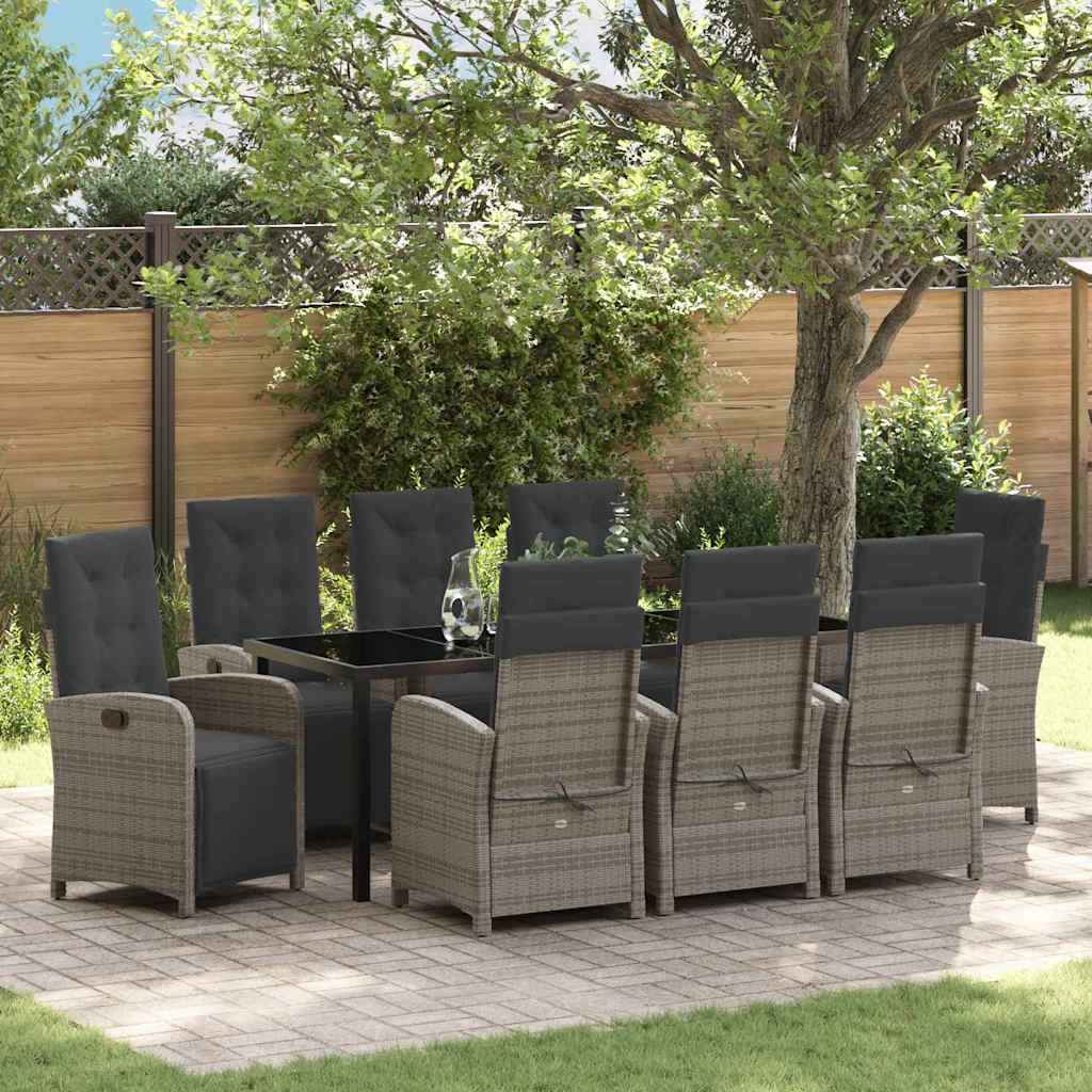 Have Spisebordssæt med pude 9 pcs Grå polyrattan