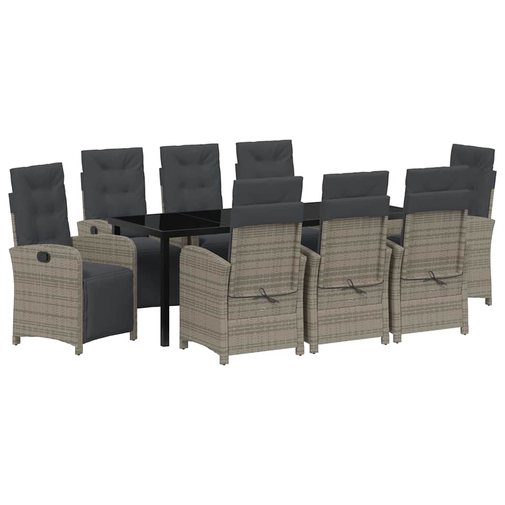 Have Spisebordssæt med pude 9 pcs Grå polyrattan