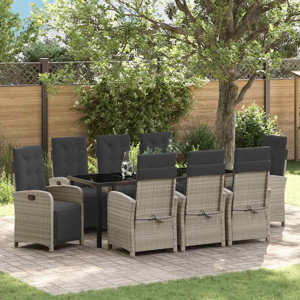 Have Spisebordssæt med pude 9 pcs Lysegrå polyrattan