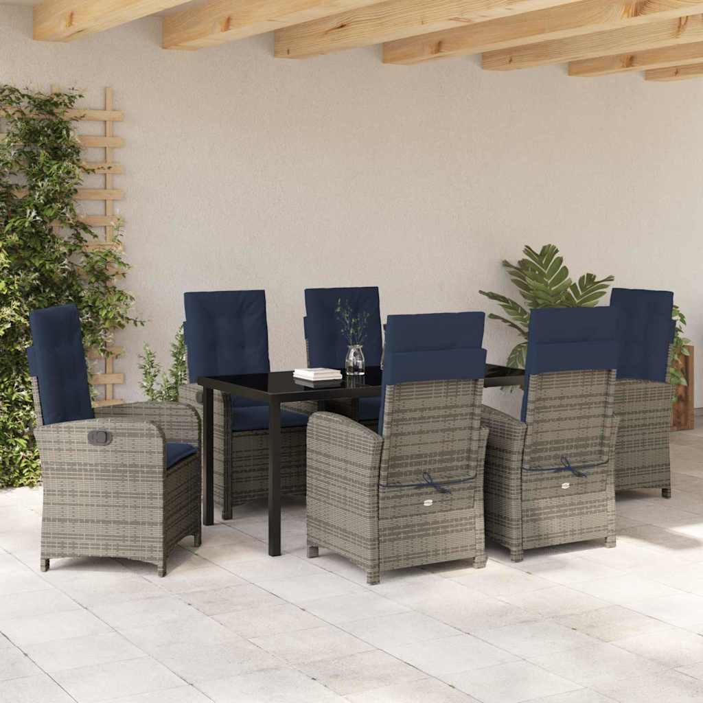 Have Spisebordssæt med pude 7 pcs Grå polyrattan