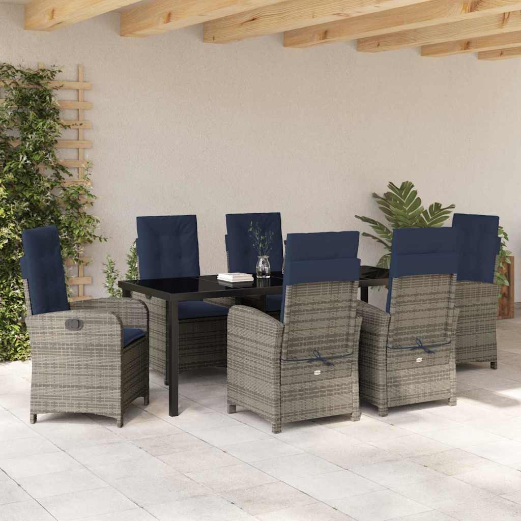 Have Spisebordssæt med pude 7 pcs Grå polyrattan