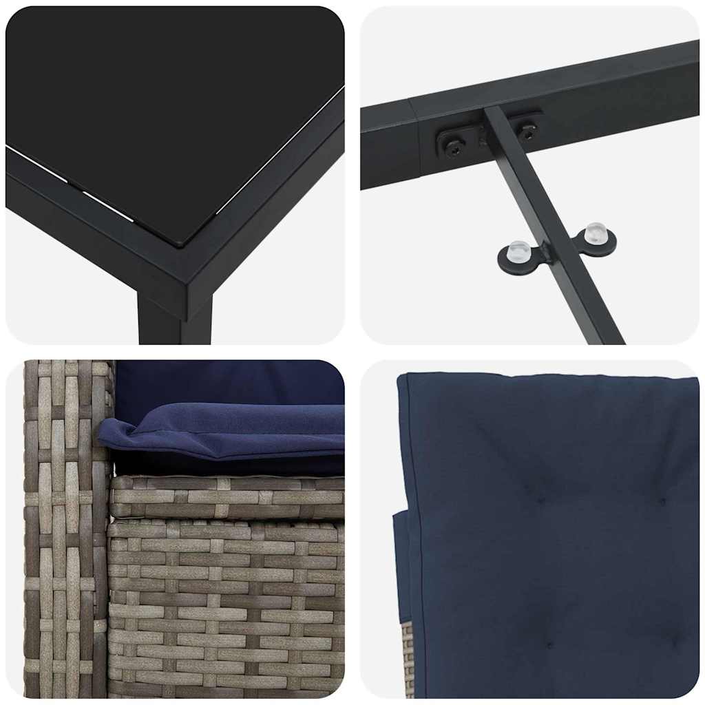Have Spisebordssæt med pude 9 pcs Grå polyrattan