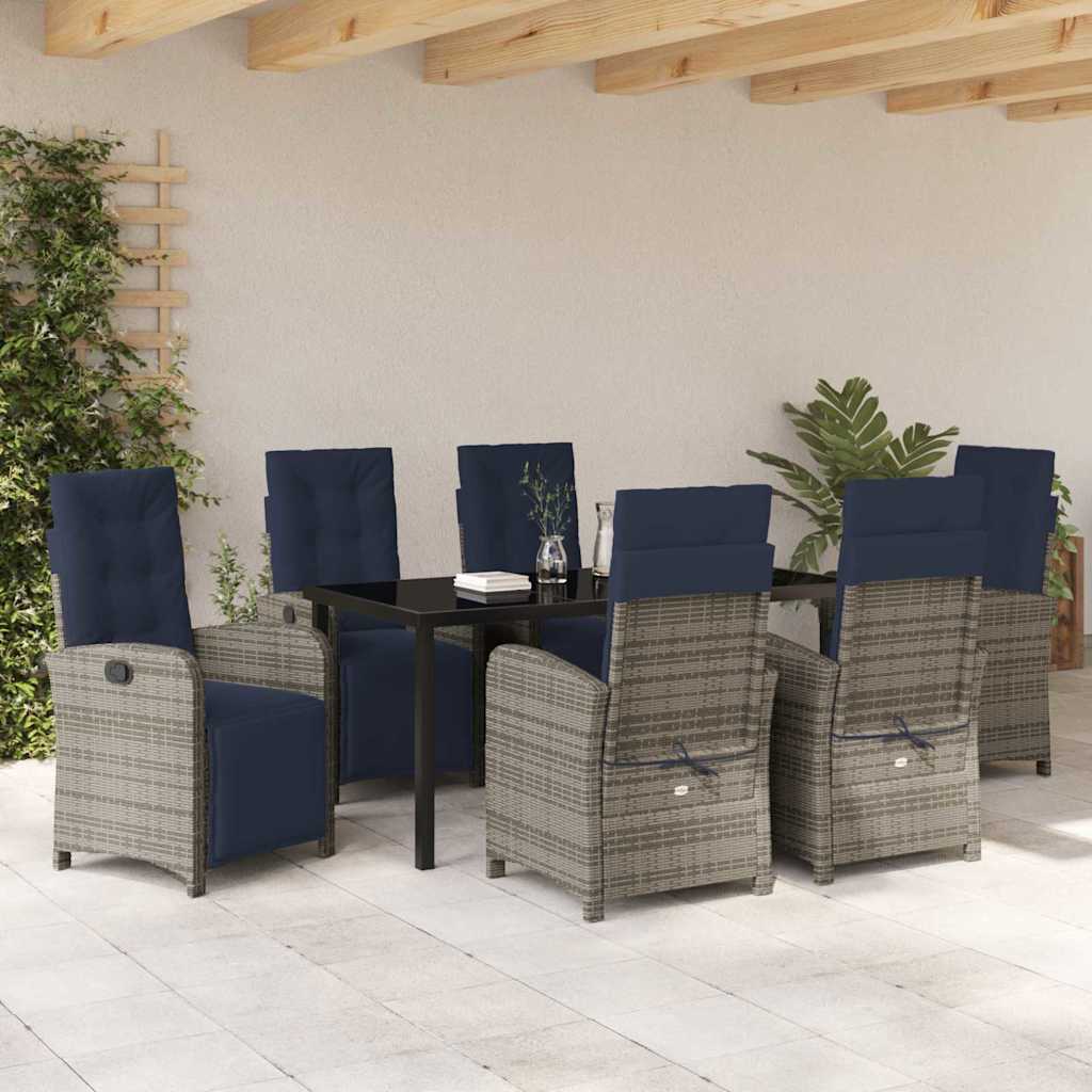 Have Spisebordssæt med pude 7 pcs Grå polyrattan