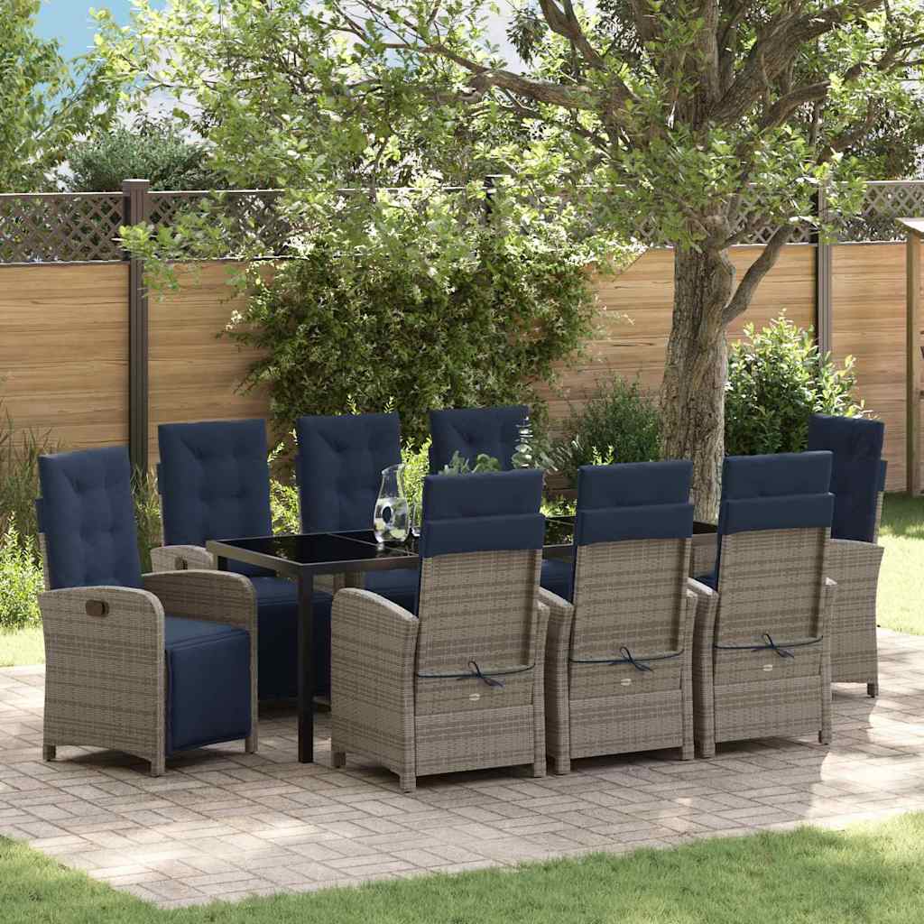 Have Spisebordssæt med pude 9 pcs Grå polyrattan