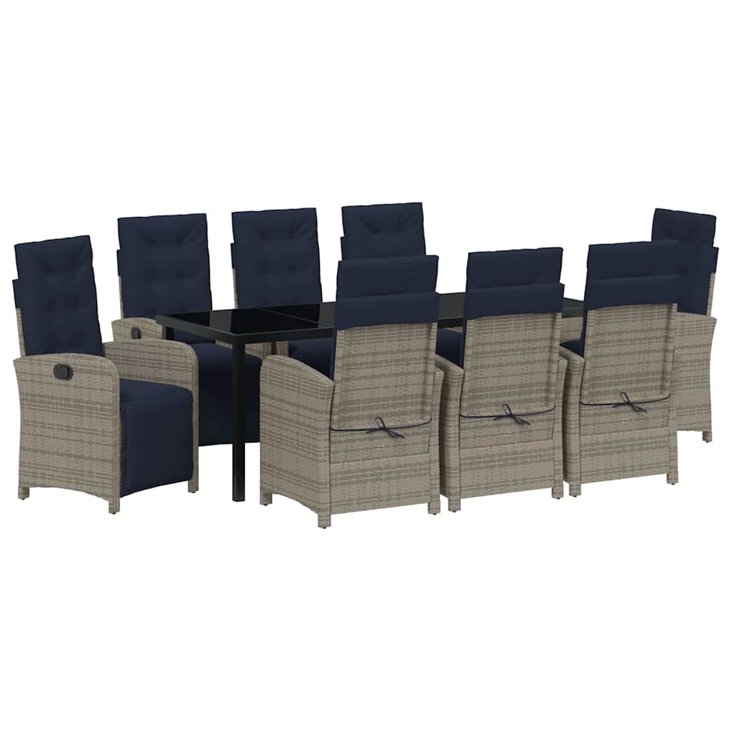 Have Spisebordssæt med pude 9 pcs Grå polyrattan