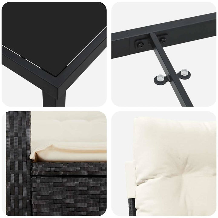 Have Spisebordssæt med pude 3 pcs Sort polyrattan