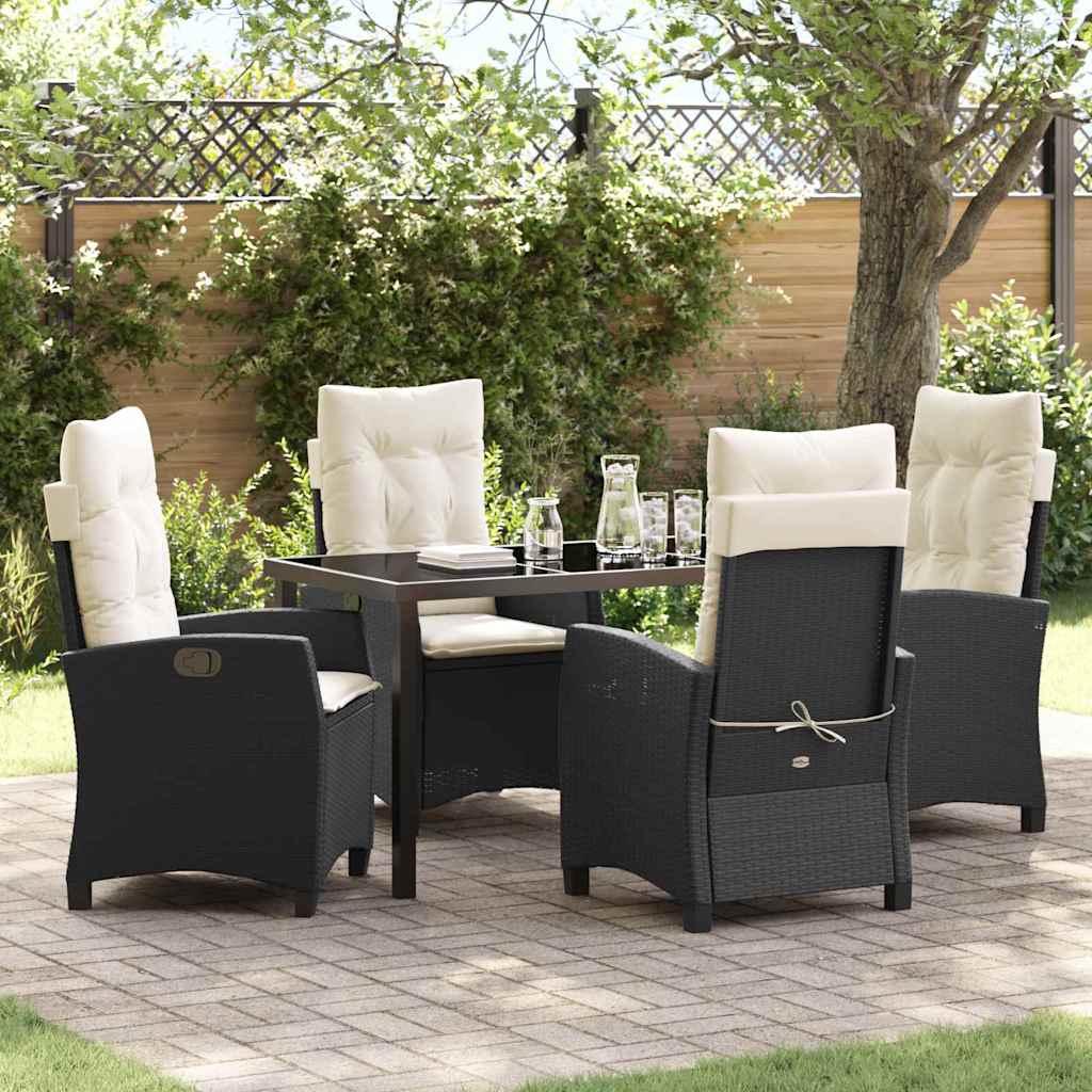 Have Spisebordssæt med pude 5 pcs Sort polyrattan