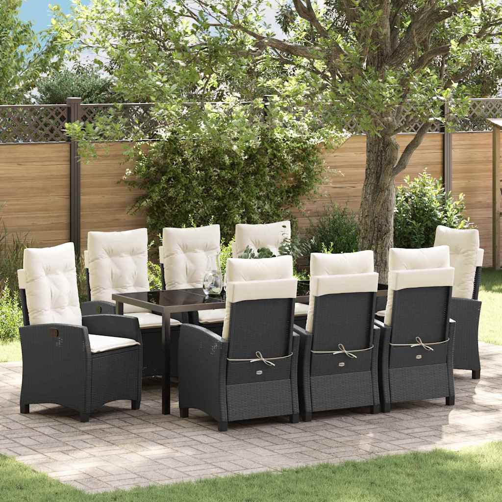Have Spisebordssæt med pude 9 pcs Sort polyrattan