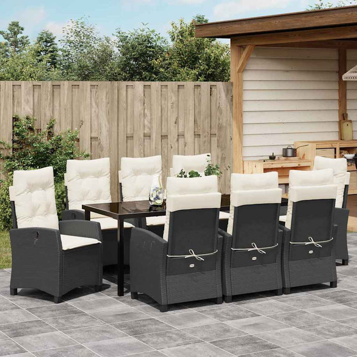Have Spisebordssæt med pude 9 pcs Sort polyrattan