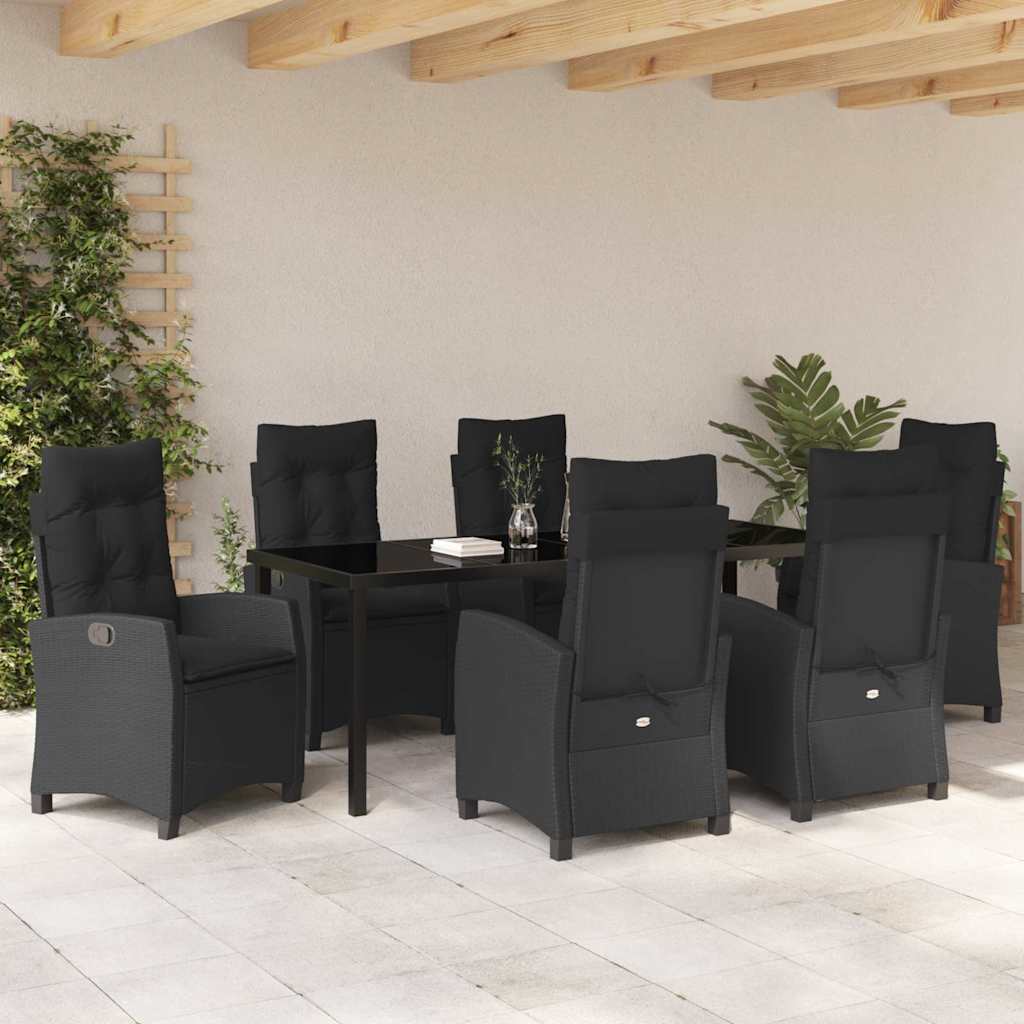 Have Spisebordssæt med pude 7 pcs Sort polyrattan