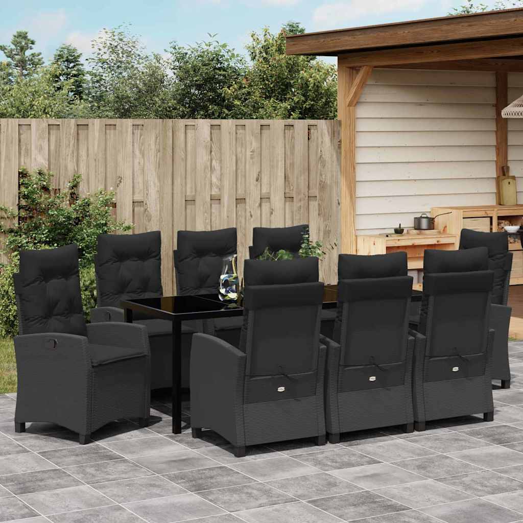 Have Spisebordssæt med pude 9 pcs Sort polyrattan