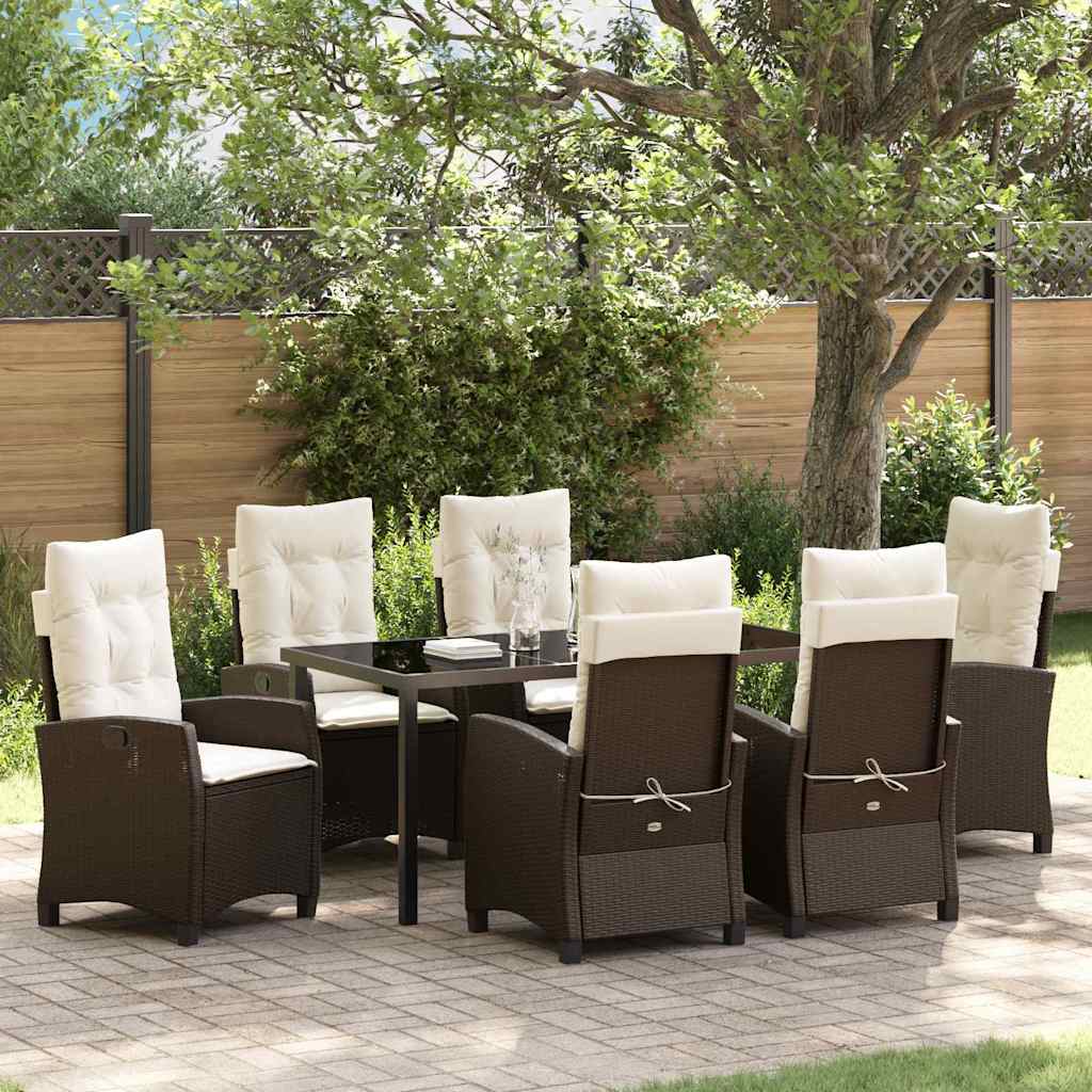Have Spisebordssæt med pude 7 pcs Brun polyrattan