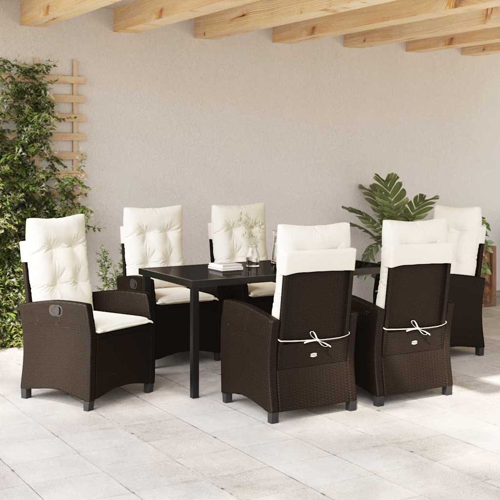 Have Spisebordssæt med pude 7 pcs Brun polyrattan