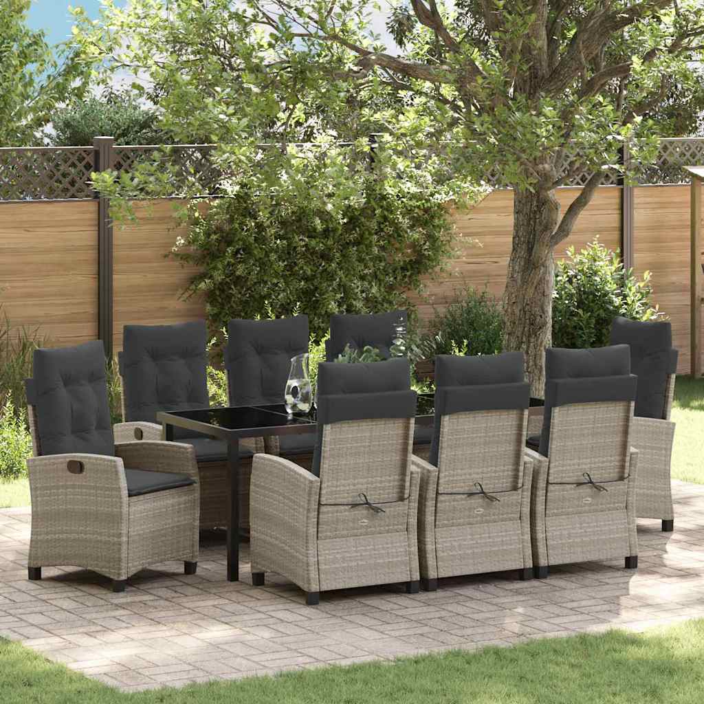 Have Spisebordssæt med pude 9 pcs Lysegrå polyrattan