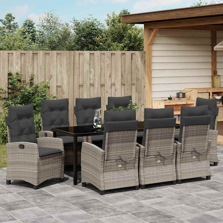 Have Spisebordssæt med pude 9 pcs Lysegrå polyrattan