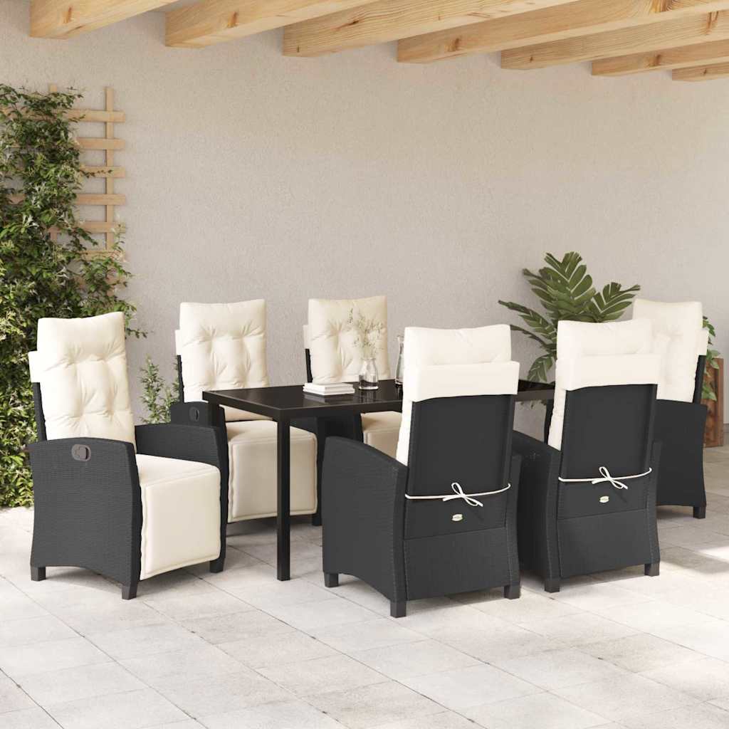 Have Spisebordssæt med pude 7 pcs Sort polyrattan
