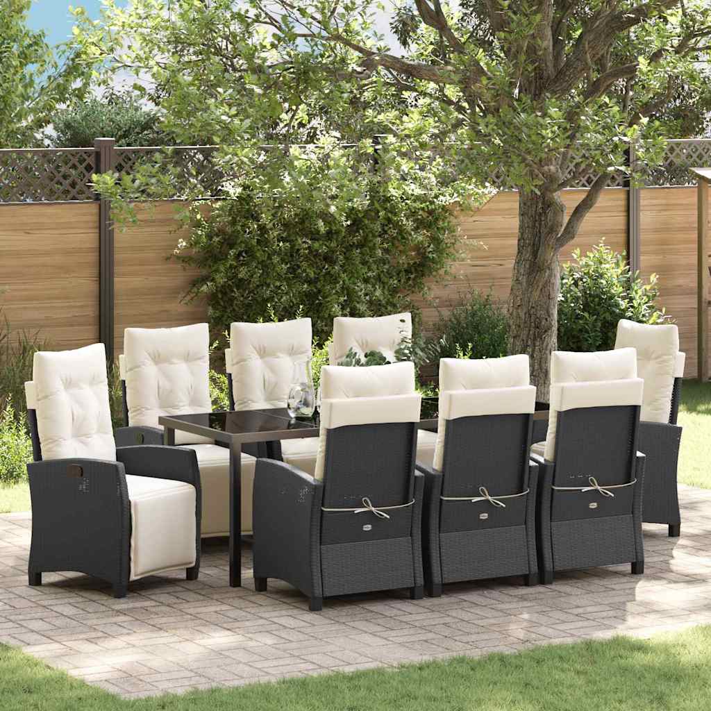 Have Spisebordssæt med pude 9 pcs Sort polyrattan