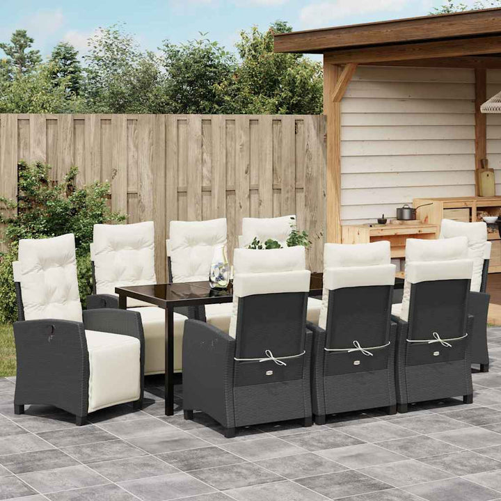 Have Spisebordssæt med pude 9 pcs Sort polyrattan