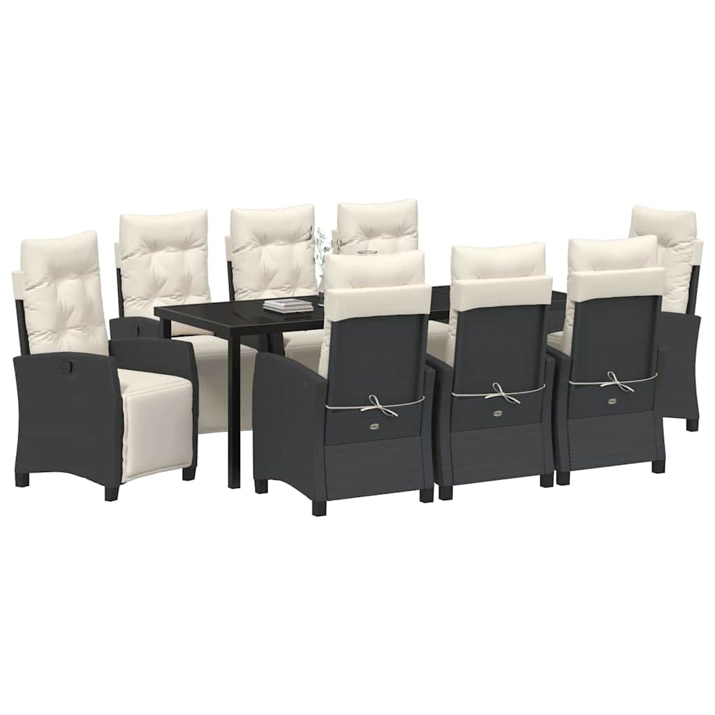 Have Spisebordssæt med pude 9 pcs Sort polyrattan