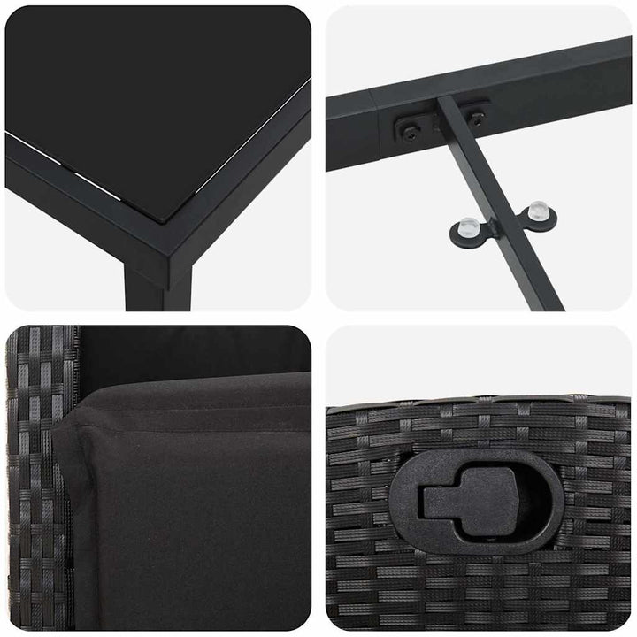 Have Spisebordssæt med pude 7 pcs Sort polyrattan