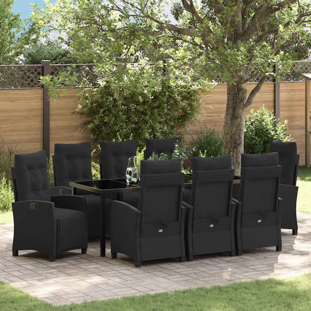 Have Spisebordssæt med pude 9 pcs Sort polyrattan