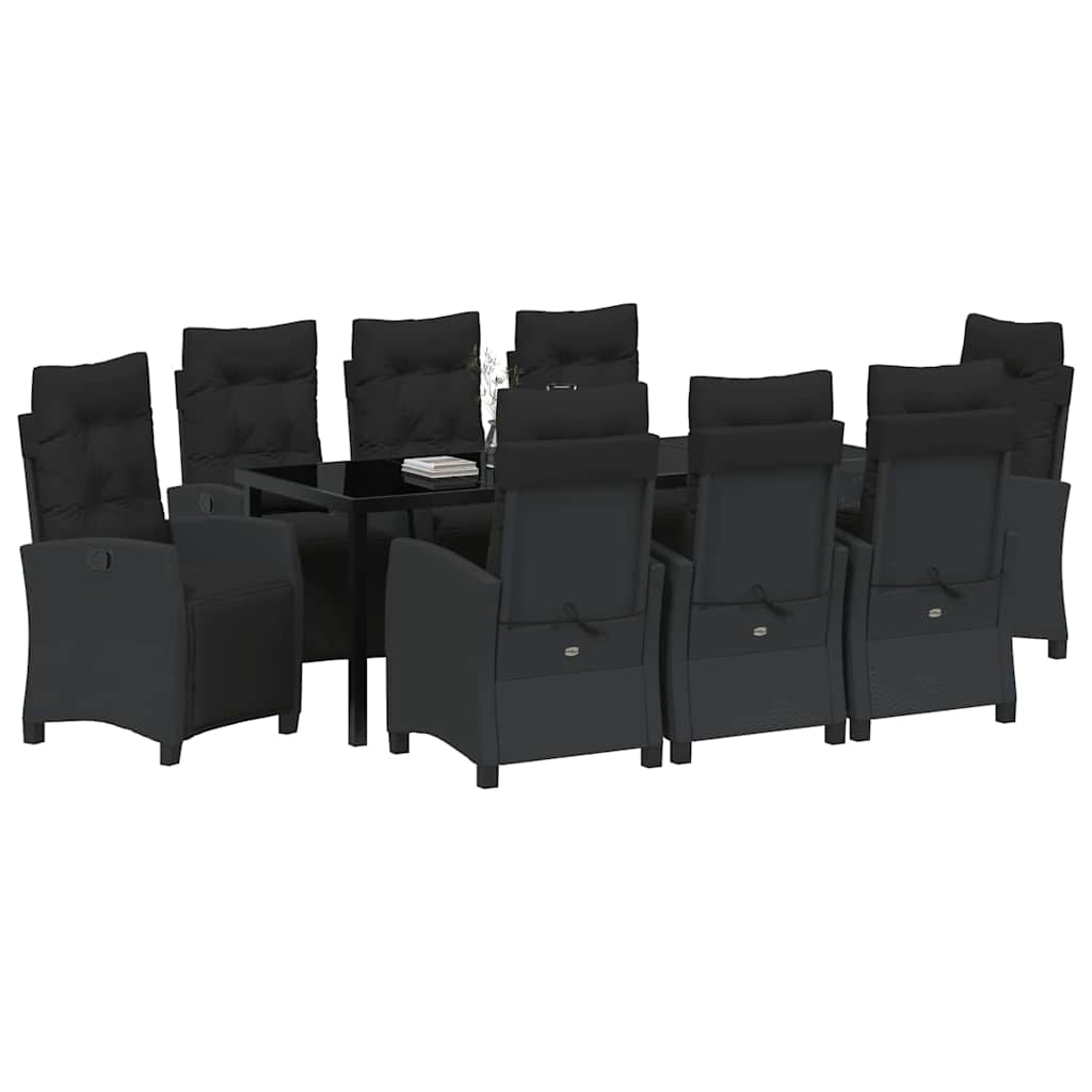 Have Spisebordssæt med pude 9 pcs Sort polyrattan