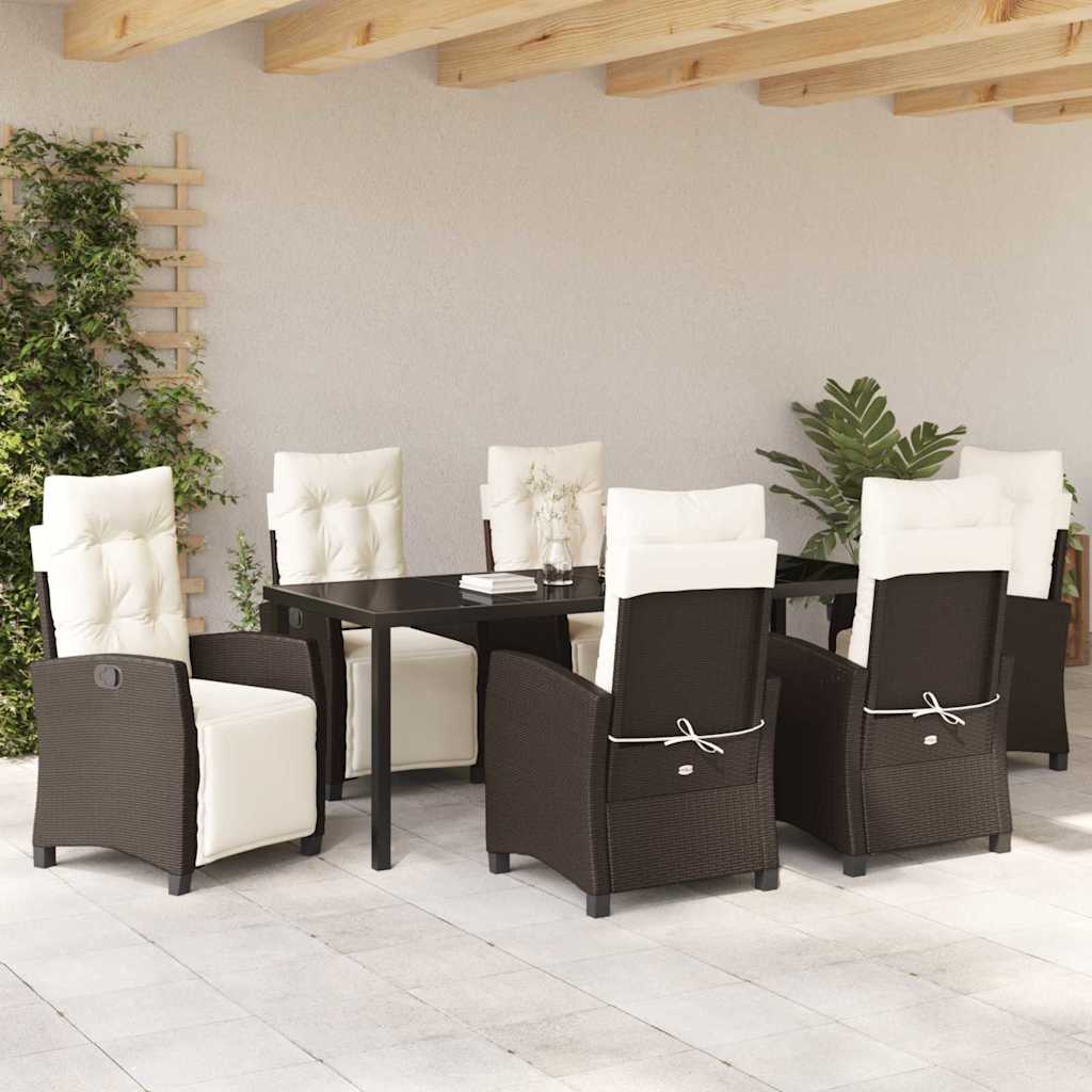 Have Spisebordssæt med pude 7 pcs Brun polyrattan