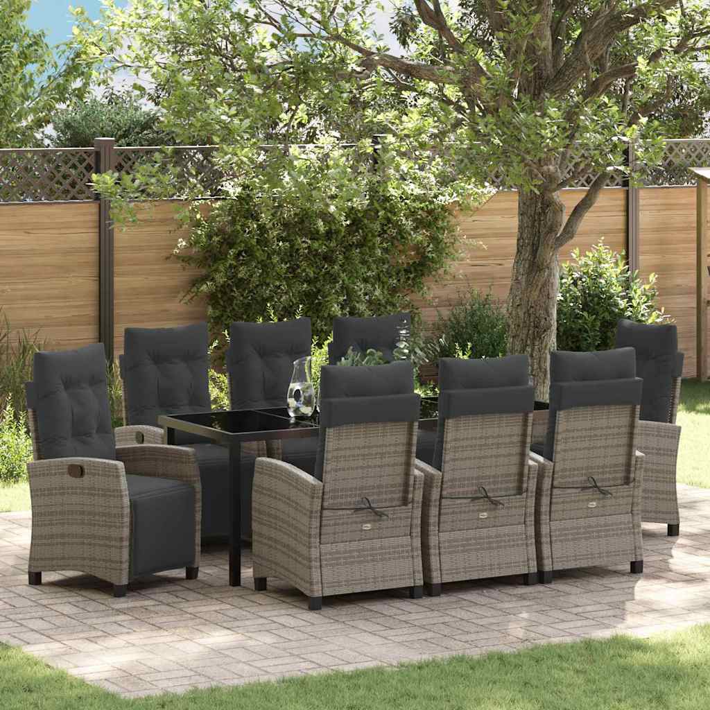 Have Spisebordssæt med pude 9 pcs Grå polyrattan