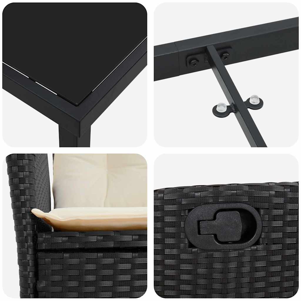 Have Spisebordssæt med pude 3 pcs Sort polyrattan
