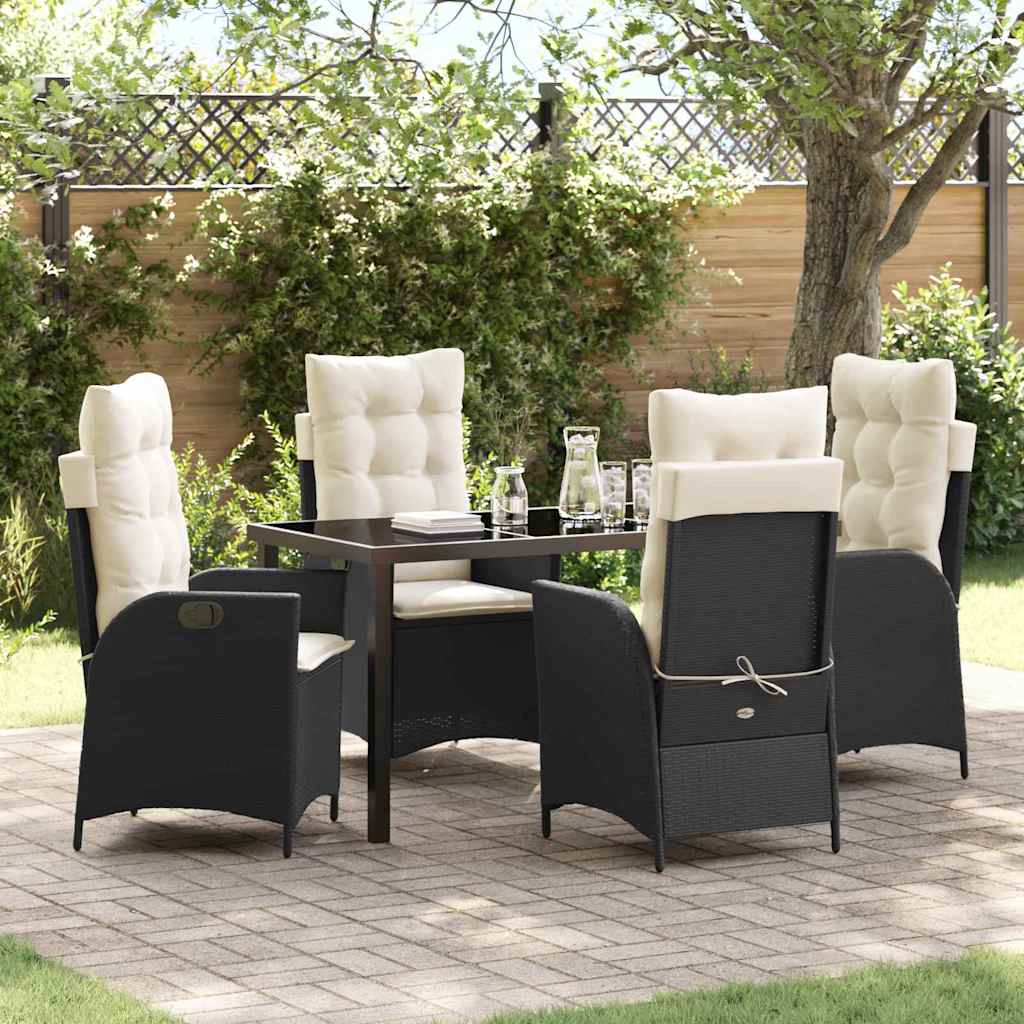 Have Spisebordssæt med pude 5 pcs Sort polyrattan