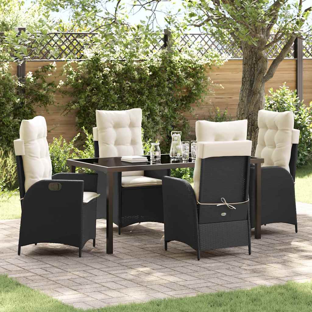 Have Spisebordssæt med pude 5 pcs Sort polyrattan