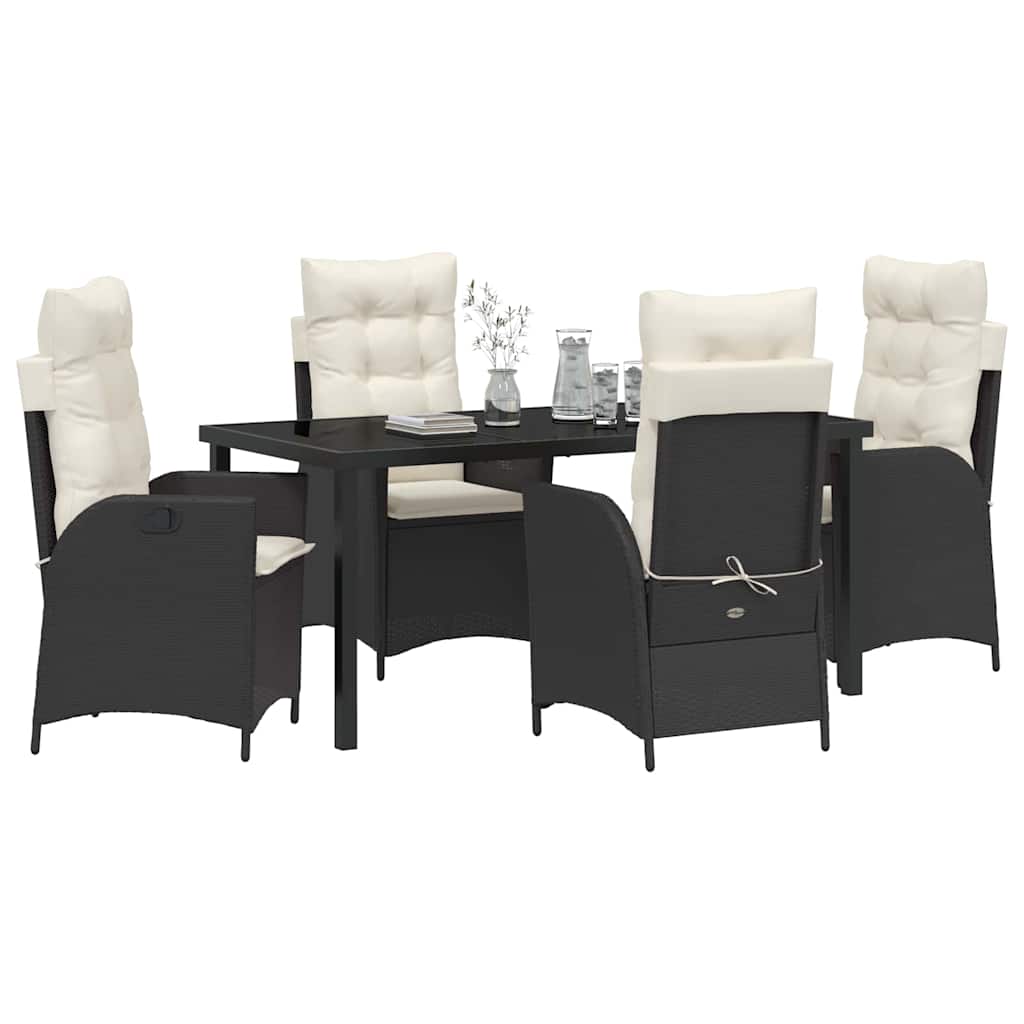 Have Spisebordssæt med pude 5 pcs Sort polyrattan
