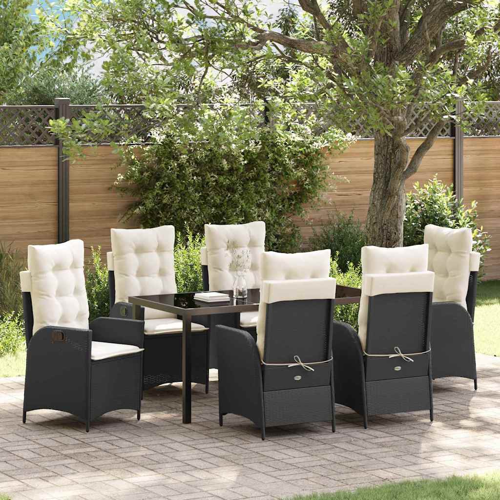 Have Spisebordssæt med pude 7 pcs Sort polyrattan