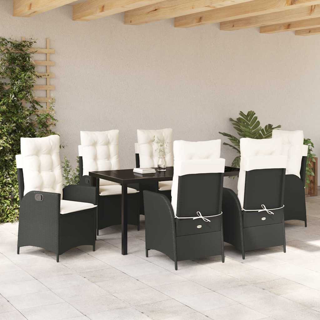 Have Spisebordssæt med pude 7 pcs Sort polyrattan