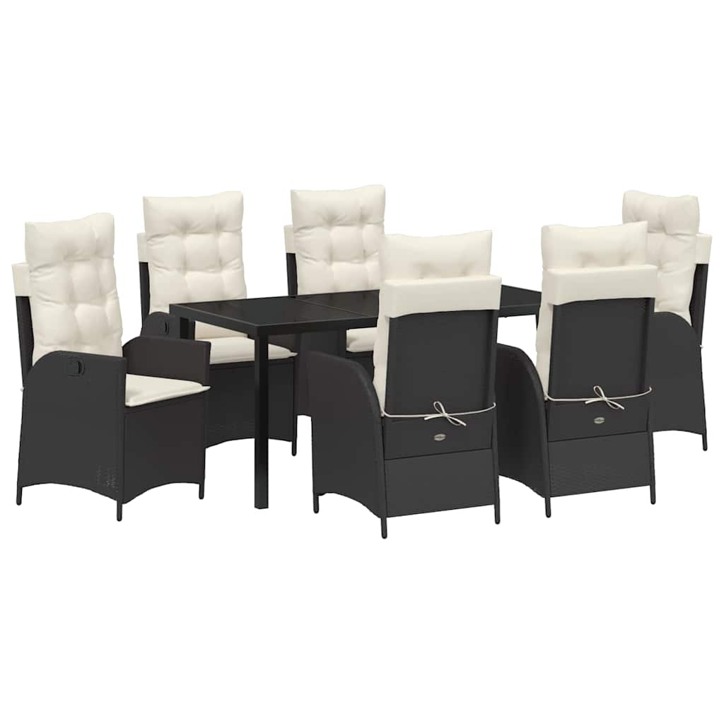 Have Spisebordssæt med pude 7 pcs Sort polyrattan