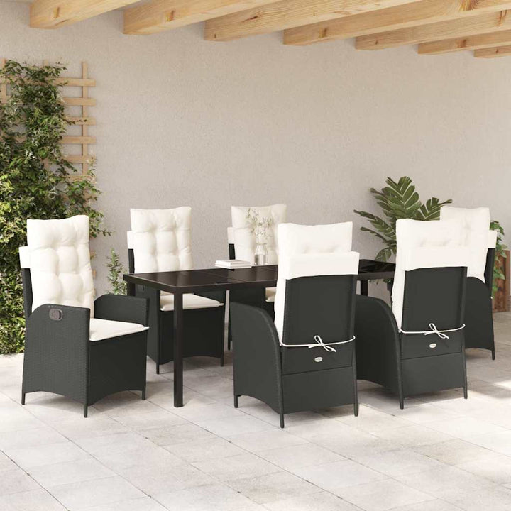 Have Spisebordssæt med pude 7 pcs Sort polyrattan