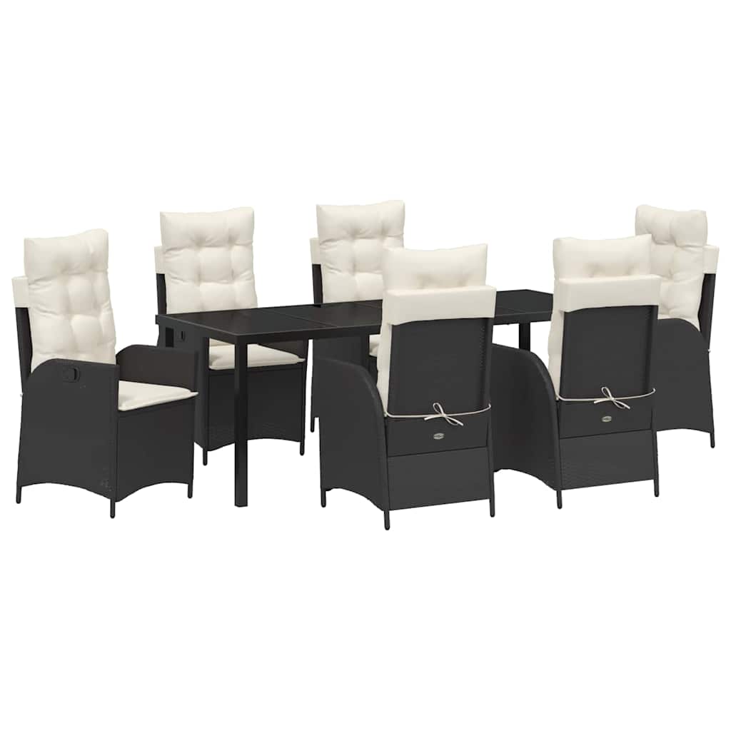 Have Spisebordssæt med pude 7 pcs Sort polyrattan